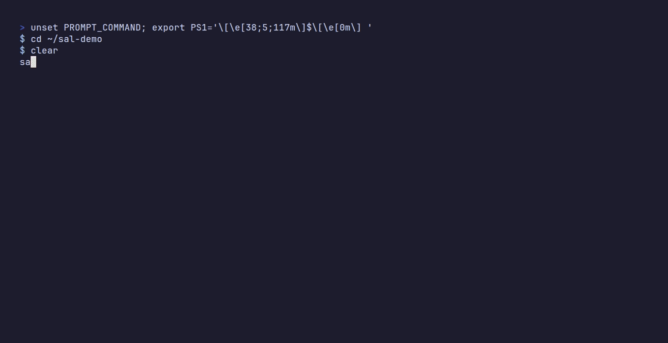 sal query opening a SQL shell with a triples view over the built table
